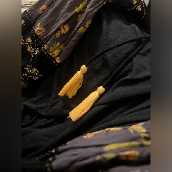 Free People Mix it Up Balloon Sleeve Floral Beaded Tunic Mini Dress Blouse Boho - Picture 9 of 9